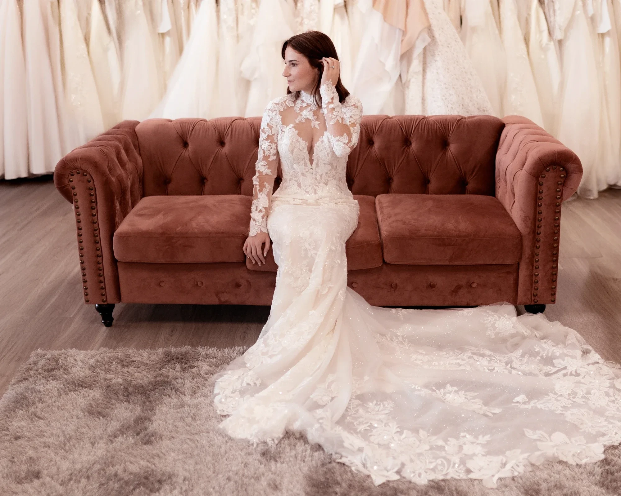 Model wearing a wedding dress