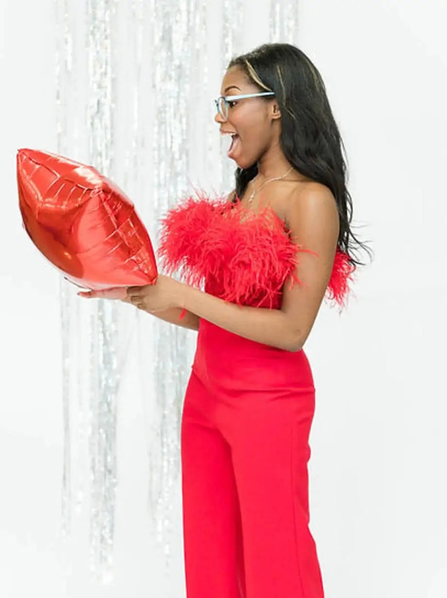 model in a red dress